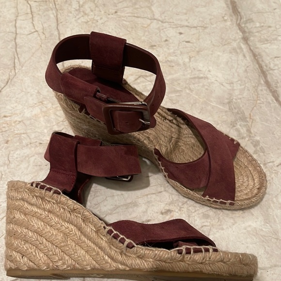 VINCE espadrille wedges suede Sandaals woman shoes size 7 burgundy red - Picture 1 of 7